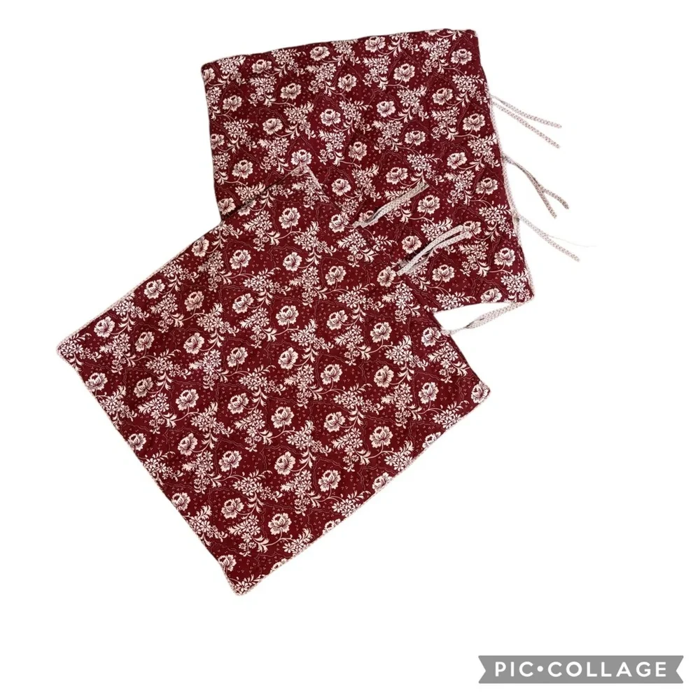 IKEA Quilted Euro Sham Covers Set of 2 Burgundy Floral 24.5” Cottage
